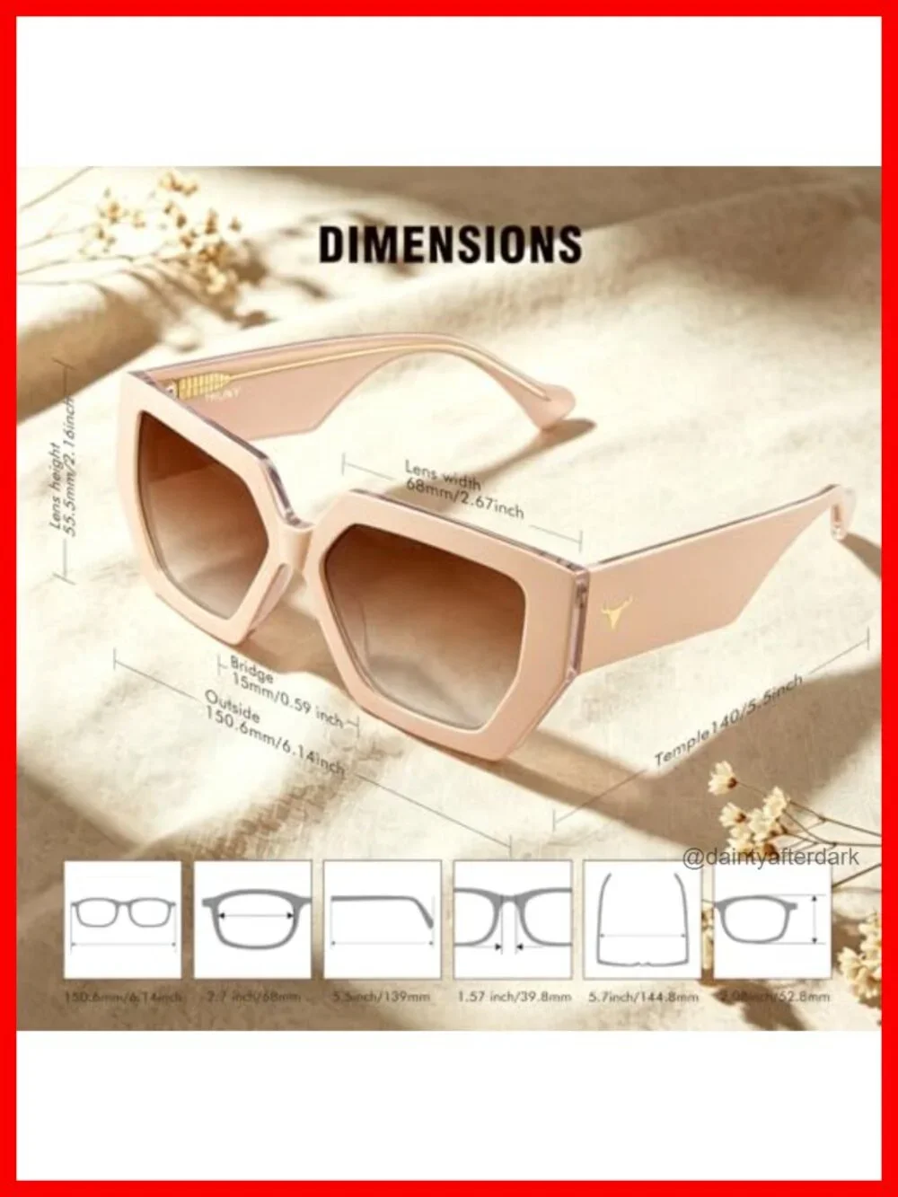 Oversized Polarized Sunglasses Women UV400 Acetate Nylon Lens Square